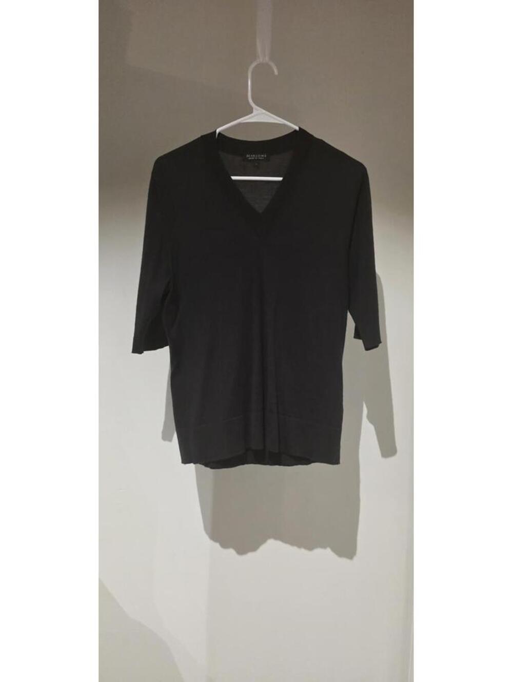 Marlowe - Luxury Cashmere Silk V Neck Sweater Black Made In Italy Size L